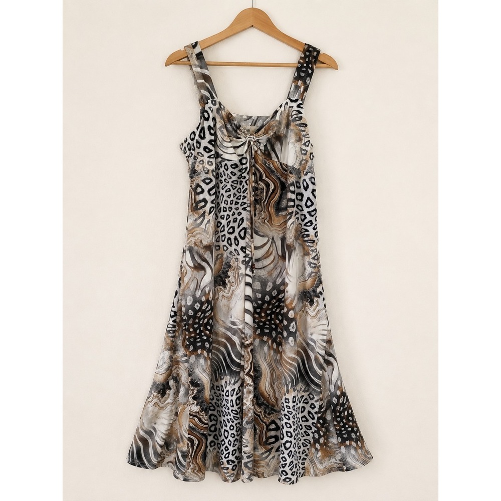 Vintage Y2K Midi Dress XL Lana Lee Animal Print Abstract Stretch Knit